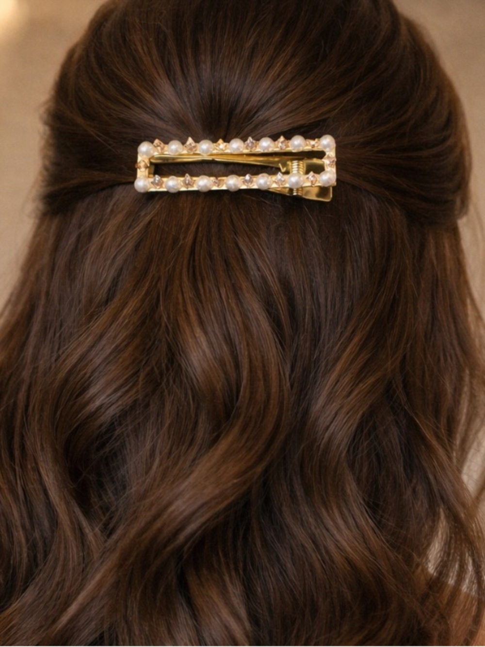 Vintage Gold Hair Clip with Pearls and Crystals